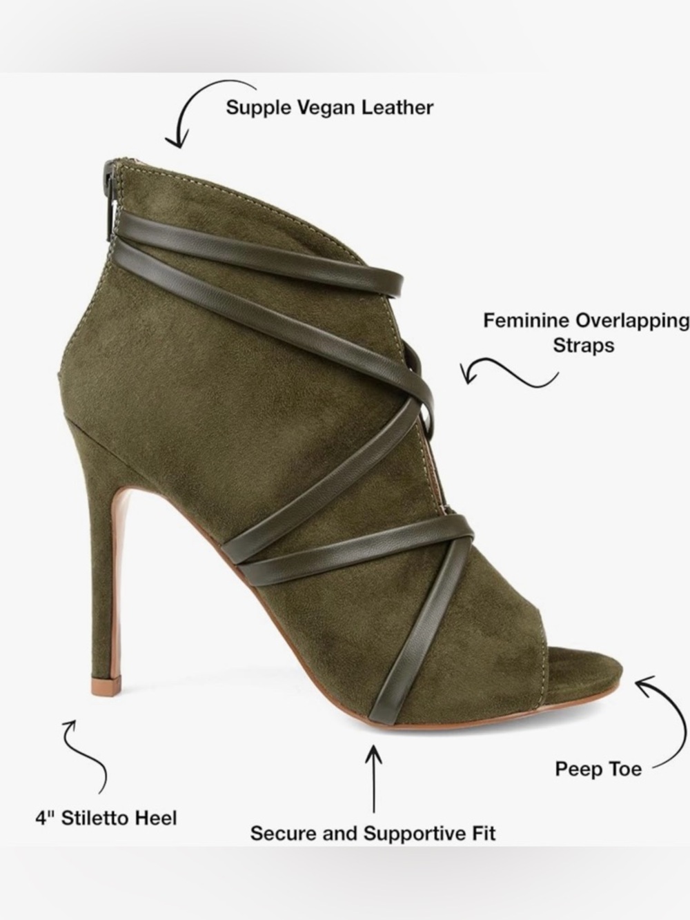 Olive Green Suede Lace-Up Heeled Booties | Open Toe Stiletto | Size 6 - Picture 3 of 10